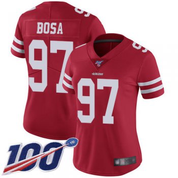 Nike 49ers #97 Nick Bosa Red Team Color Women's Stitched NFL 100th Season Vapor Limited Jersey