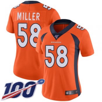 Nike Broncos #58 Von Miller Orange Team Color Women's Stitched NFL 100th Season Vapor Limited Jersey