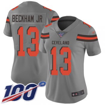 Nike Browns #13 Odell Beckham Jr Gray Women's Stitched NFL Limited Inverted Legend 100th Season Jersey