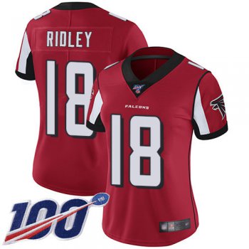 Nike Falcons #18 Calvin Ridley Red Team Color Women's Stitched NFL 100th Season Vapor Limited Jersey