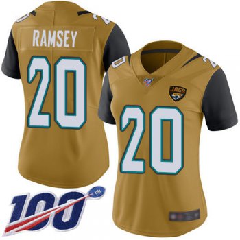 Nike Jaguars #20 Jalen Ramsey Gold Women's Stitched NFL Limited Rush 100th Season Jersey