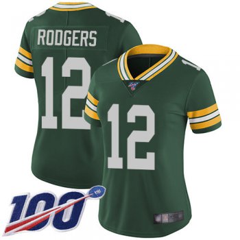Nike Packers #12 Aaron Rodgers Green Team Color Women's Stitched NFL 100th Season Vapor Limited Jersey