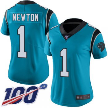 Nike Panthers #1 Cam Newton Blue Women's Stitched NFL Limited Rush 100th Season Jersey