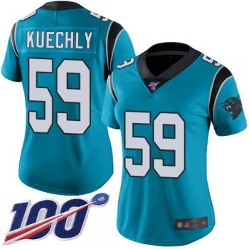 Nike Panthers #59 Luke Kuechly Blue Women's Stitched NFL Limited Rush 100th Season Jersey