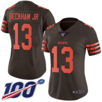 Browns #13 Odell Beckham Jr Brown Women's Stitched Football Limited Rush 100th Season Jersey