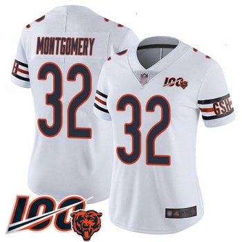 Nike Bears #32 David Montgomery White Women's Stitched NFL 100th Season Vapor Limited Jersey