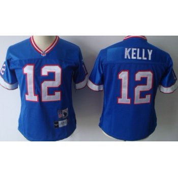 Buffalo Bills #12 Jim Kelly Blue Throwback Womens Jersey