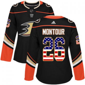Adidas Anaheim Ducks #26 Brandon Montour Black Home Authentic USA Flag Women's Stitched NHL Jersey