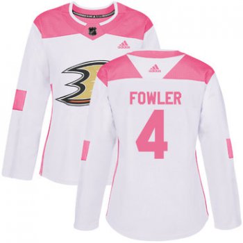 Adidas Anaheim Ducks #4 Cam Fowler White Pink Authentic Fashion Women's Stitched NHL Jersey