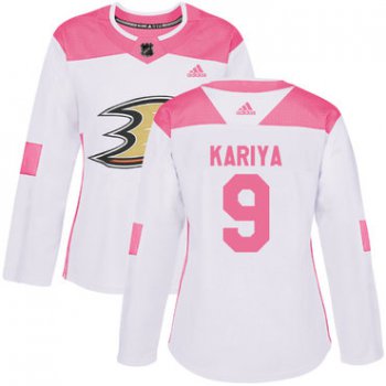 Adidas Anaheim Ducks #9 Paul Kariya White Pink Authentic Fashion Women's Stitched NHL Jersey