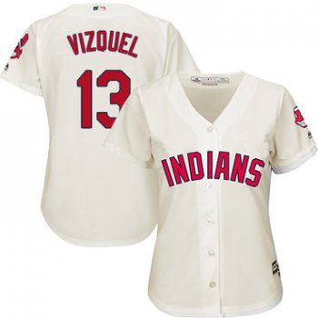 Cleveland Indians #13 Omar Vizquel Cream Alternate Women's Stitched MLB Jersey