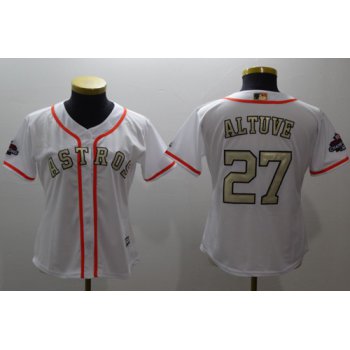 Houston Astros #27 Jose Altuve White 2017 World Series Champions Gold Program Cool Base Women's Stitched Baseball Jersey