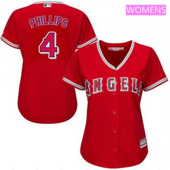 Women's LA Angels of Anaheim #4 Brandon Phillips Red Alternate Stitched MLB Majestic Cool Base Jersey