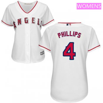 Women's LA Angels of Anaheim #4 Brandon Phillips White Home Stitched MLB Majestic Cool Base Jersey