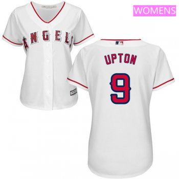 Women's LA Angels of Anaheim #9 Justin Upton White Home Stitched MLB Majestic Cool Base Jersey