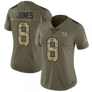 Giants #8 Daniel Jones Olive Camo Women's Stitched Football Limited 2017 Salute to Service Jersey