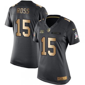 Women's Nike Cincinnati Bengals #15 John Ross Black Stitched NFL Limited Gold Salute to Service Jersey