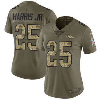 Women's Nike Cleveland Broncos #25 Chris Harris Jr Olive Camo Stitched NFL Limited 2017 Salute to Service Jersey