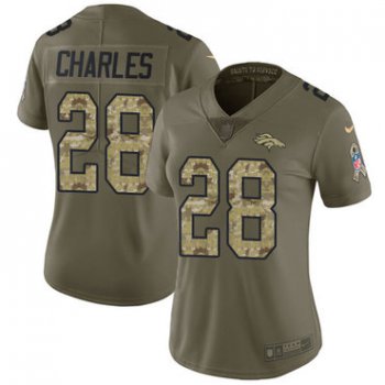 Women's Nike Denver Broncos #28 Jamaal Charles Olive Camo Stitched NFL Limited 2017 Salute to Service Jersey