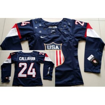 2014 Olympics USA #24 Ryan Callahan Navy Blue Womens Jersey