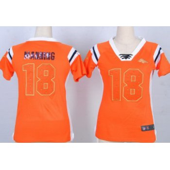 Nike Denver Broncos #18 Peyton Manning Drilling Sequins Orange Womens Jersey