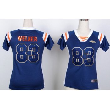 Nike Denver Broncos #83 Wes Welker Drilling Sequins Blue Womens Jersey
