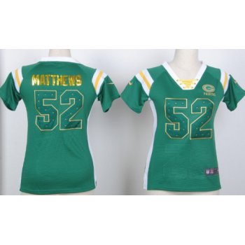Nike Green Bay Packers #52 Clay Matthews Drilling Sequins Green Womens Jersey