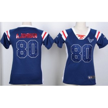 Nike Houston Texans #80 Andre Johnson Drilling Sequins Blue Womens Jersey