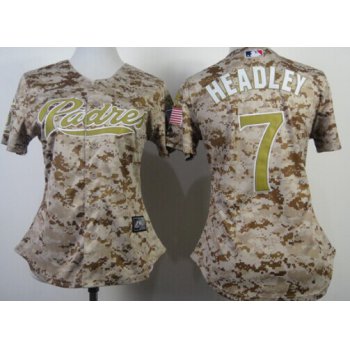 San Diego Padres #7 Chase Headley 2014 Camo Womens Jersey