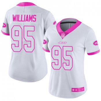 Jets #95 Quinnen Williams White Pink Women's Stitched Football Limited Rush Fashion Jersey