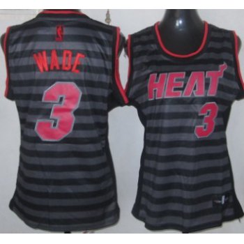 Miami Heat #3 Dwyane Wade Gray With Black Pinstripe Womens Jersey