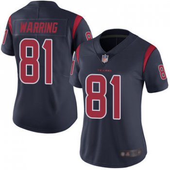Texans #81 Kahale Warring Navy Blue Women's Stitched Football Limited Rush Jersey