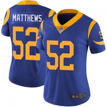 Rams #52 Clay Matthews Royal Blue Alternate Women's Stitched Football Vapor Untouchable Limited Jersey