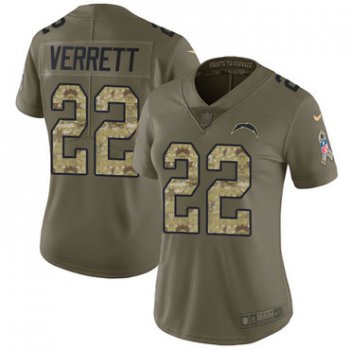 Women's Nike Los Angeles Chargers #22 Jason Verrett Olive Camo Stitched NFL Limited 2017 Salute to Service Jersey
