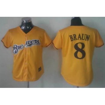 Milwaukee Brewers #8 Ryan Braun Yellow Womens Jersey