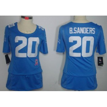Nike Detroit Lions #20 Barry Sanders Breast Cancer Awareness Light Blue Womens Jersey