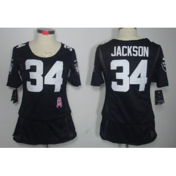Nike Oakland Raiders #34 Bo Jackson Breast Cancer Awareness Black Womens Jersey