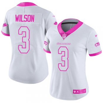 Nike Seahawks #3 Russell Wilson White Pink Women's Stitched NFL Limited Rush Fashion Jersey