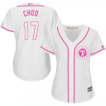 Rangers #17 Shin-Soo Choo White Pink Fashion Women's Stitched Baseball Jersey