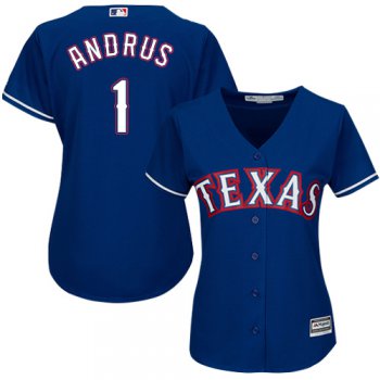 Rangers #1 Elvis Andrus Blue Alternate Women's Stitched Baseball Jersey