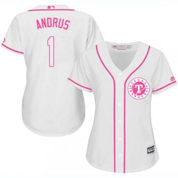 Rangers #1 Elvis Andrus White Pink Fashion Women's Stitched Baseball Jersey