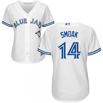 Blue Jays #14 Justin Smoak White Home Women's Stitched Baseball Jersey