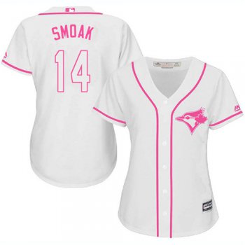 Blue Jays #14 Justin Smoak White Pink Fashion Women's Stitched Baseball Jersey