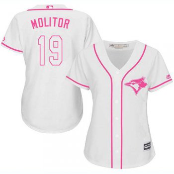 Blue Jays #19 Paul Molitor White Pink Fashion Women's Stitched Baseball Jersey