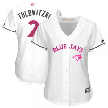 Blue Jays #2 Troy Tulowitzki White Mother's Day Cool Base Women's Stitched Baseball Jersey