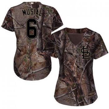 Cardinals #6 Stan Musial Camo Realtree Collection Cool Base Women's Stitched Baseball Jersey