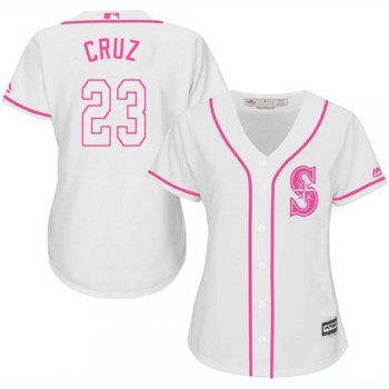 Mariners #23 Nelson Cruz White Pink Fashion Women's Stitched Baseball Jersey