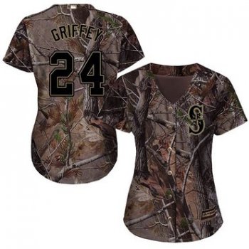 Mariners #24 Ken Griffey Camo Realtree Collection Cool Base Women's Stitched Baseball Jersey