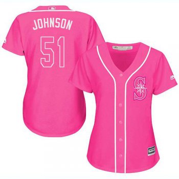 Mariners #51 Randy Johnson Pink Fashion Women's Stitched Baseball Jersey