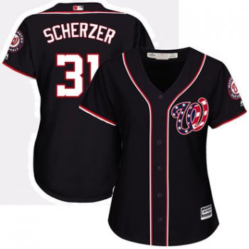 Nationals #31 Max Scherzer Navy Blue Alternate Women's Stitched Baseball Jersey
